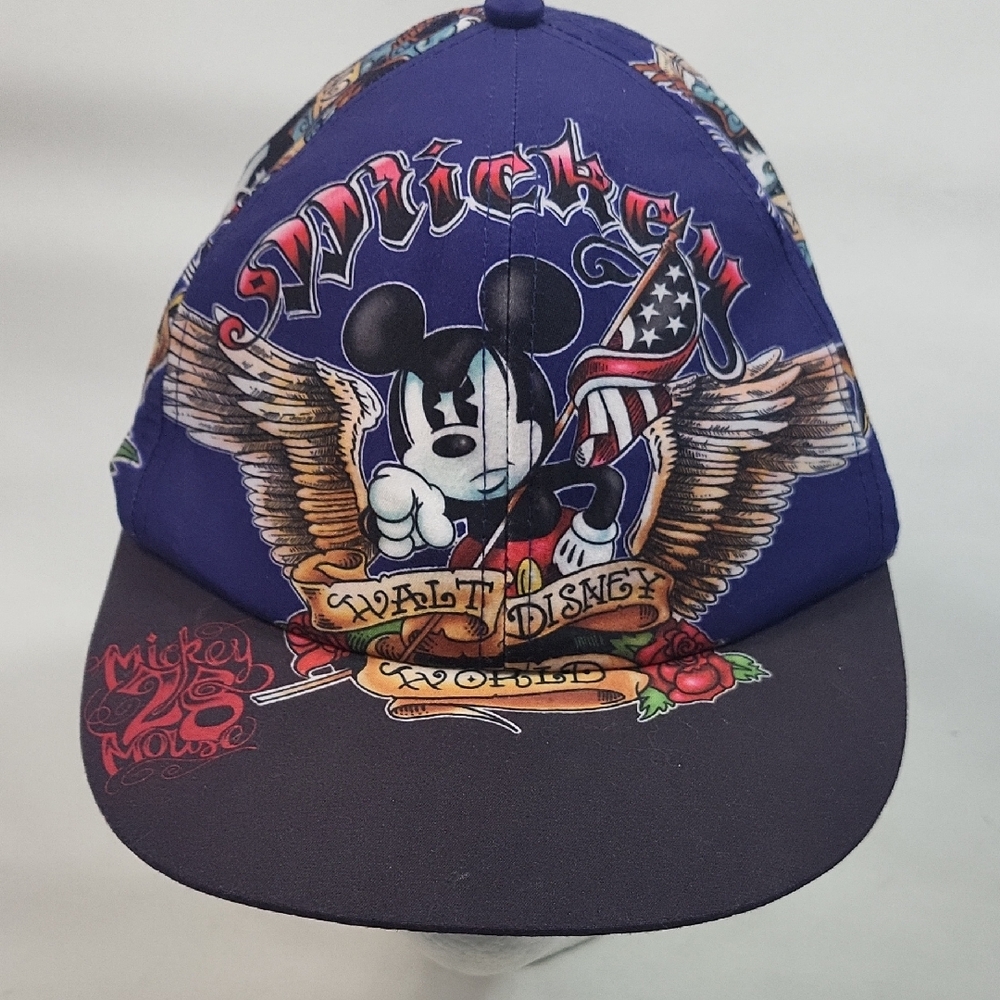 Walt Disney World Parks Mickey Mouse USA Flag Tattoo Stretch Fit Fitted Hat Cap